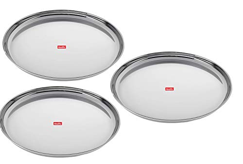 Redific Stainless Steel (Heavy Gauge) Mirror Finish Dinner Set/Dinnerware/Serveware/Thali/Bhojan Patra Set of 3 pc pcs Piece