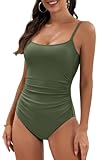 Eomenie Women's One Piece Swimsuits Tummy Control Ruched Bathing Suit 1 Piece Swimwear Army Green