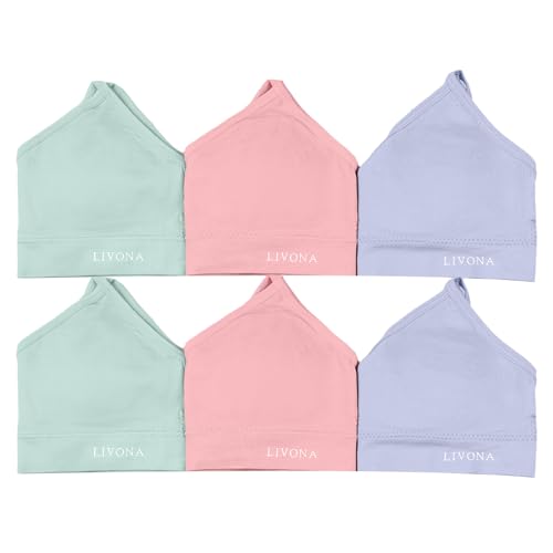 Livona Racerback Training Bra for Girls- 3 Pack Seamless Sports Bra, Padded Everyday Bra Bralette,Crop Cami Tank Top (6-14)4