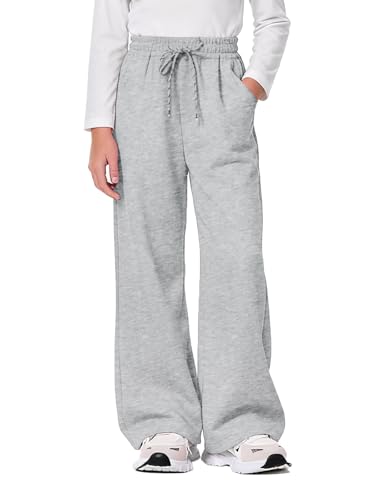 Hvididan Girls Sweatpants Grey Pants Size 10-12 Straight Leg Drawsting Light Grey Sweatpants for Teen Girls Athletic Trackpants Workout Jogger Pants Gray