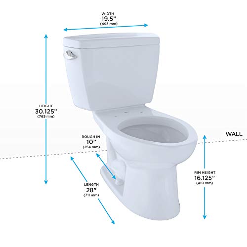 TOTO CST744SF.10#01 Drake Two-Piece Elongated 1.6 GPF Universal Height Toilet for 10 Inch Rough-In, Cotton White