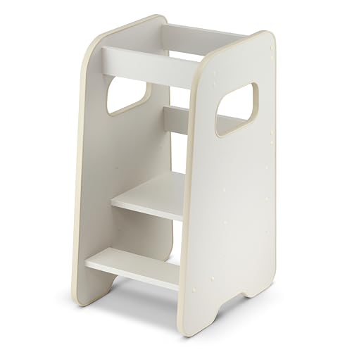 defiPad Lernturm ab 1 Jahr - 3 Stufen Höhenverstellbar, Sicher & Stabil - Learning Tower mit Kippschutz - Lernturm Montessori für Kinder - Hergestellt in der EU - Kaschmir Beige