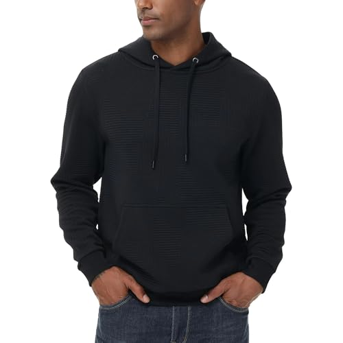 Mens Hoodies Pullover Long Sleeve Waffle Casual Sweatshirt with Pocket
