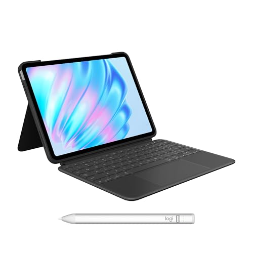 Image of Logitech Combo Touch iPad Air 11-inch (M2, M3 & M4), iPad Air (5th gen) Keyboard Case - Midnight Black and Logitech Crayon Digital Pencil (2018 and later)