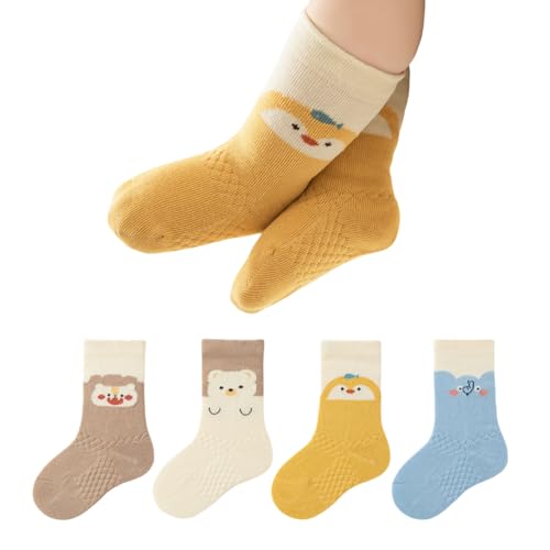 4 Pairs Toddler Baby Girl Boy Kids Socks, Cute Animal Bear Soft Cotton Crew Socks, 0~5T (B,Medium)