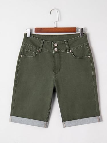 Sidefeel Women's Bermuda Jean Shorts High Waisted Stretchy Dressy Casual Summer Denim Jorts Size 14 Green