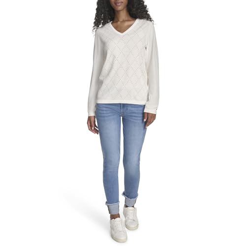 Tommy Hilfiger Women's Long Sleeve V-Neck Hotfix Cotton Sweater2
