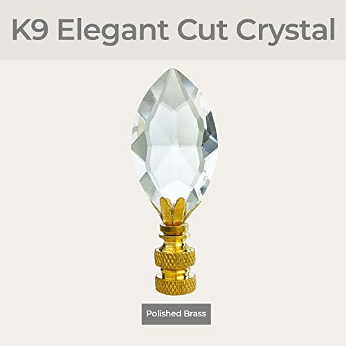 Image of Royal Designs, Inc. Pear Shaped K9 Crystal Clear Finial for Lamp Shade, Polished Brass Base - Pack of 1