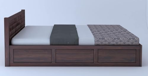 Image of Ganpati Arts Solid Sheesham Wood Diamond King Size Bed with Half Box and Front Opening Trolly Storage for Home | Wooden Double Bed for Living Room Bedroom (Walnut Finish) 1 Year Warranty