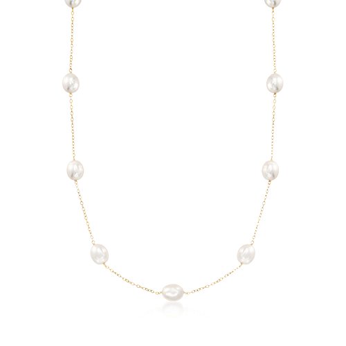 Ross-Simons 8-8.5mm Cultured Pearl Station Necklace in 14kt Yellow Gold