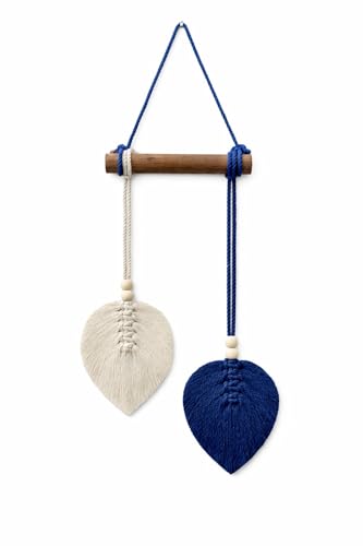 Image of AdFashionble Boho Macrame Wall Hanging Leaf Decor for Home, Living Room & Bedroom | Cotton Thread Art with Wooden Rod | Minimalist Handmade Wall Decoration | Aesthetic Nordic Wall Art for Home, Office & Gift Purpose (BLUE & OFFWHITE)