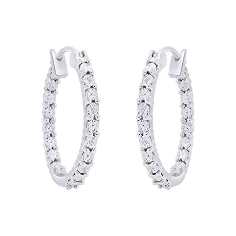 Aria Jewels Inside Outside Miracle Plate Diamond Accent Hoop Huggies Earrings in 14K White Gold Over Sterling Silver For Women Cover