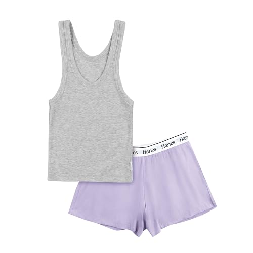 Image of Hanes Women's Originals Comfywear Rib Crop Tank and Sleep Shorts, 2-Piece Set