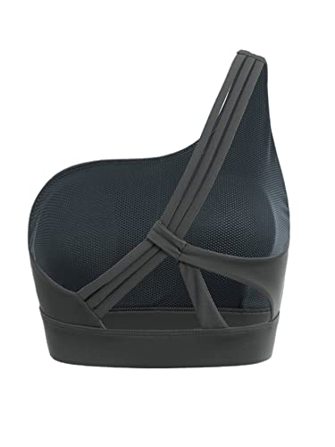 Verdusa Women's One Shoulder Cut Out Back Workout Sports Bra Athletic Yoga Bra Dark Grey M #TOP5