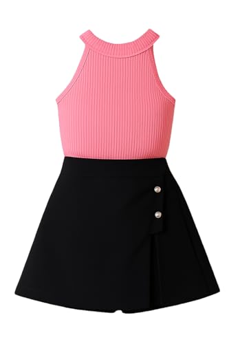 Image of RIYANSHI Girls Sleeveless Ribbed Top & Button Skirt Set