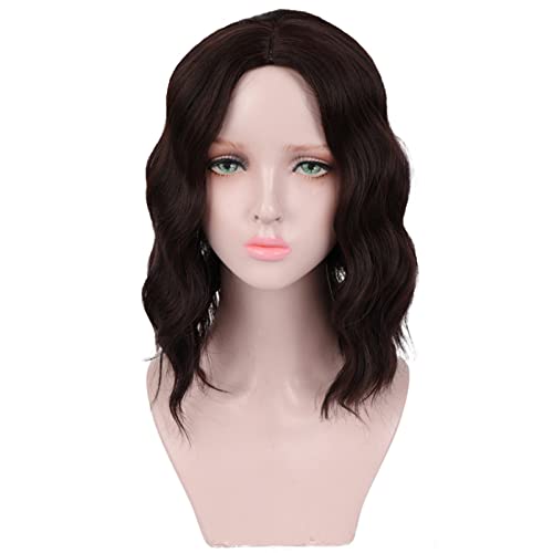 Perruque synthétique courte ondulée volume naturel pour cheveux fins marron foncé T2/33