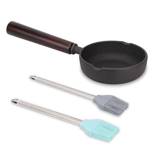 Svailse 3-Piece Cast Iron Basting Pot Set with Heat Resistant Silicone Brush, Heavy Duty BBQ Melting Pot for Outdoor Grilling, Smoking, Saucing, Small Cast Iron Saucepan for Sauce
