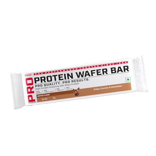 Image of GNC Protein Wafer Bar l Pack of 10 | Healthy & Tasty Bites l 10g Pure Whey Protein Snack l High Protein Wafer Bars l Coffee l 0 Trans Fat l 0 Sugar l No Palm Oil