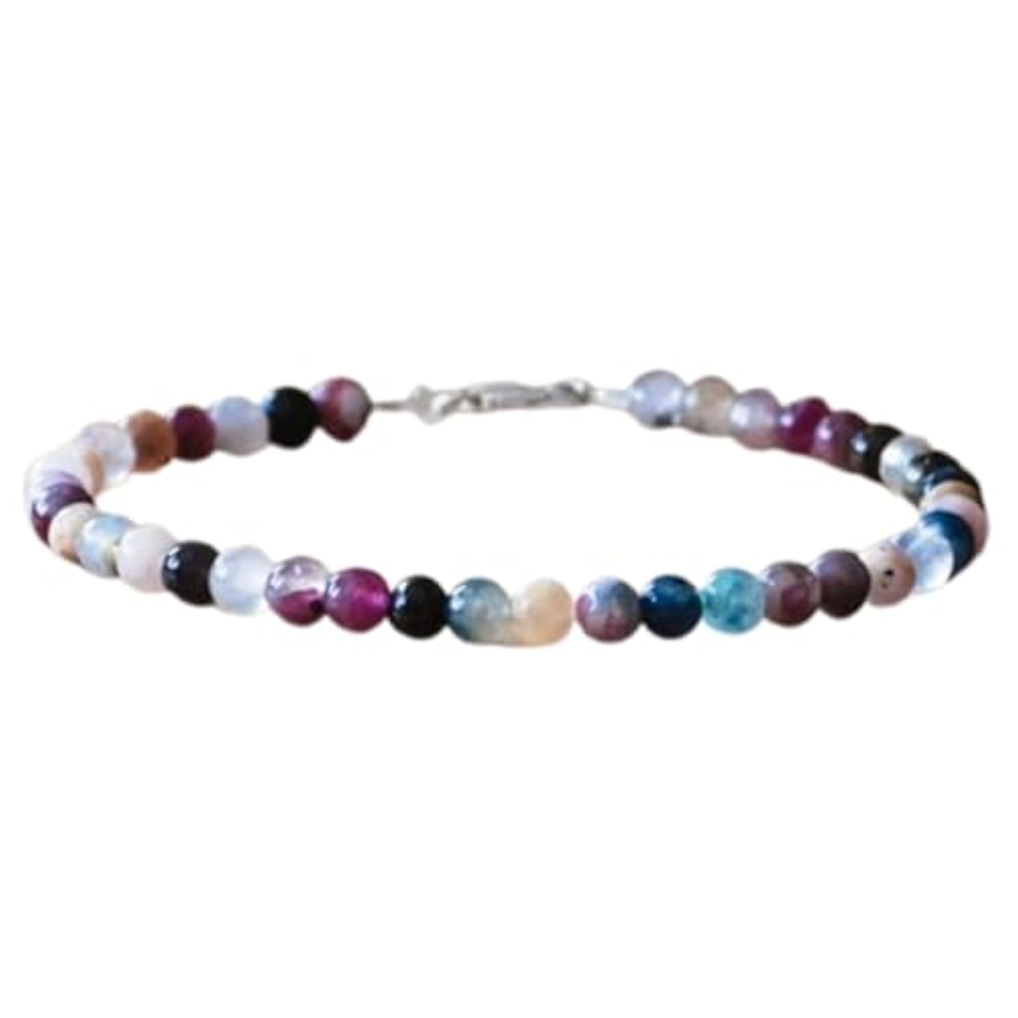 Multi Tourmaline 3-3.5mm Round Bead Bracelet with Silver Plated Clasp