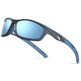 TOREGE Polarized Sports Sunglasses For Man Women Cycling Running Fishing Golf TR90 Unbreakable Frame TR08 (Matte Grey&Blue&Blue lens)