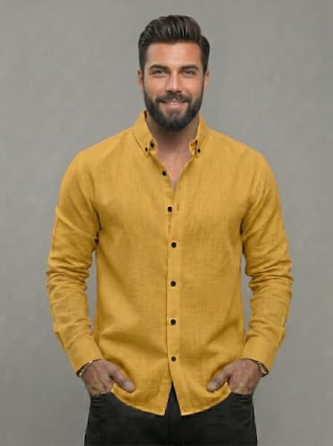 Image of NexaFlair Men's Regular Fit Solid Pattern Laffer Cotton Shirt with Long Sleeve Collared Neck Standard Length and Button Down Closure Type | Mens Casual Shirts | Man's Formal Shirts
