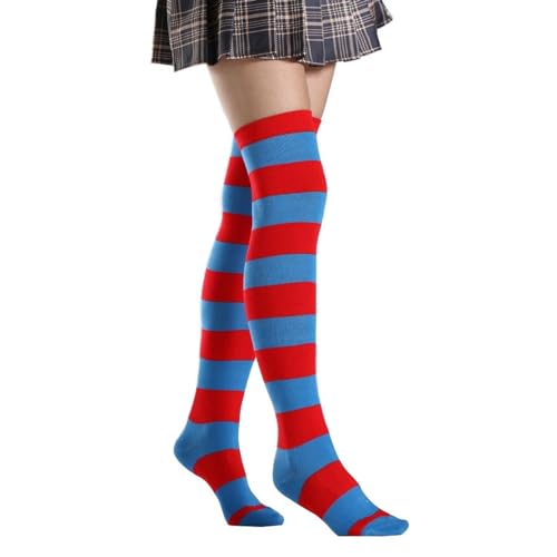 Image of Dzrige Patriotic Socks 4th of July Stockings Over Knee Thigh High Socks Red and Blue Long Striped Socks for Women and Girls