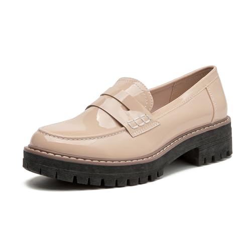 Image of Womens Loafers Comfortable Platform Penny Loafer Chunky Heel Business Casual Dress Shoes Fashion Patent Leather Women's Loafers & Slip-ons