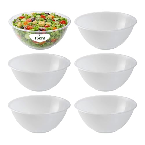 ANGIX 15cm - 6pk Mixing Bowls (1000ml) Microwave & Dishwasher Safe Transparent Kitchen Bowl for Baking Cooking & Food Prep Lightweight Clear Plastic Salad Serving Bowls