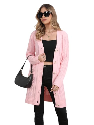 Image of Womens Cardigan Sweaters Cable Knit Sweater 2026 Fall Winter Chunky Open Front Button Down Coats with Pockets