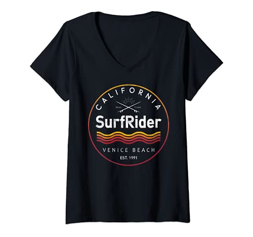 Mujer Vintage Retro Style Surfrider Venice Beach Wave California Camiseta Cuello V