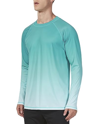 KPSUN Mens Swim Shirts UPF 50+ Rash Guard Long Sleeve Sun UV Protection Beach Shirts Quick Dry Fishing T-Shirt（Light Green,Large2