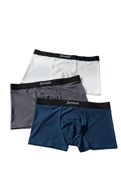 Jormatt Men's Boxer Briefs, 3-Pack, Comfort Fit Underwear in White, Grey and Green-image-0