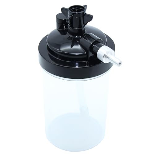 Upgraded Oxygen Humidifier Bottle for 5L or Less Concentrators, Universal Fit for Philips,Yuwell, MICITECH,Spiral-Type Interface, Metal Check Valve with Backflow Prevention & Fire Isolation