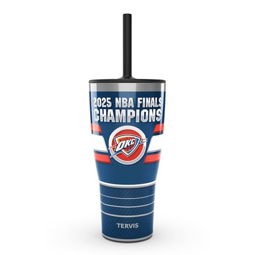 Tervis Traveler NBA Oklahoma City Thunder - 2025 NBA Finals Champions Triple Walled Insulated Tumbler Travel Cup Keeps Drinks Cold & Hot, 30oz with Straw Lid, Stainless Steel