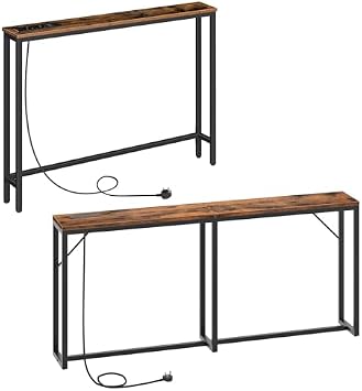 HOOBRO Console Table and Console Table Bundle, Hallway Table with USB Ports and Power Outlets, 180 cm Long Narrow Behind Sofe Table for Entryway, Living Room, EBF51KXG01-EBF208KXG01