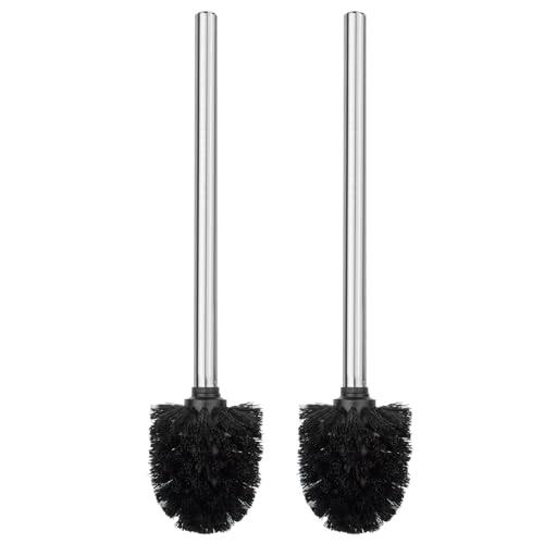 Brosse WC Noire avec Manche en Acier Inoxydable, Lot De 2, Manche Lisse Et Confortable, Élégante, Durable Et Efficace. Convient Aux Hôtels, Auberges,...