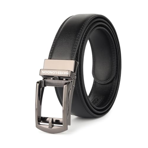 Image of HAYES LONDON Genuine Leather Belt for Men with Auto Lock Ratchet Buckle | No Hole Micro Adjustable Slide Lock Belt | Premium Casual & Office Wear Men's Belt (Onesize)