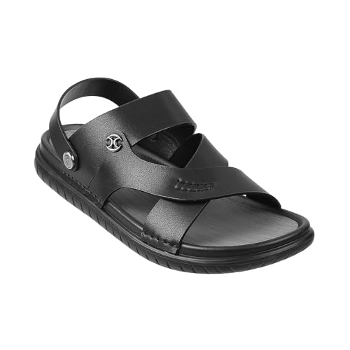Image of Metro Men Black Synthetic Sandals, EU /38 UK /4 (60-7)