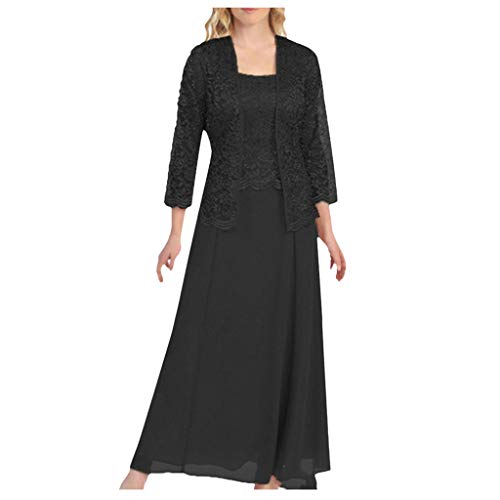 Robe longue en mousseline grande taille noire XXL avec dentelle