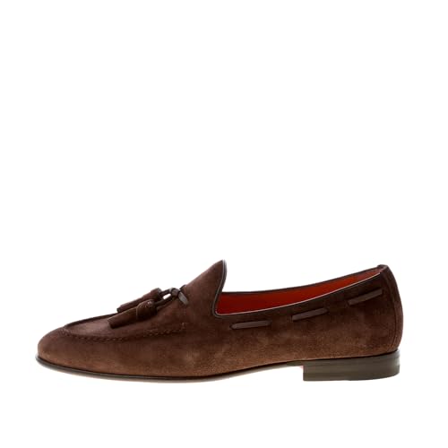 Codice: MCNC13904LA3GGEXT50 Santoni Uomo Mocassino in camoscio Testa di Moro con Nappine. Suola Cuoio Color Marrone Size 41.5 EU (UK 7.5)