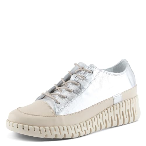 Spring Step Women's SURANA-GLO Leather Slip-On Sneakers – Metallic Two-Tone Design, Removable Insoles, Stylish Outsole, Made in Turkey