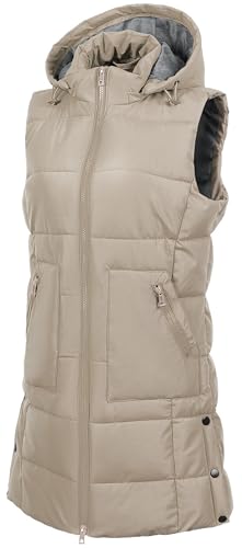 Chrisuno Women's Long Warm Puffer Vest Fleece Sleeveless Vests Waterproof Outerwear With Removable Hood2