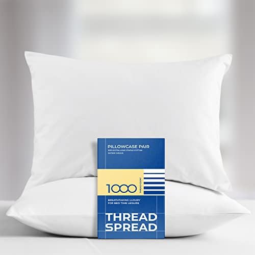 Thread Spread 100% Egyptian Cotton 1000 Thread Count Ultra Soft Pillow Case Set - Durable and Silky Soft (Queen Size Pillowcase) (White)
