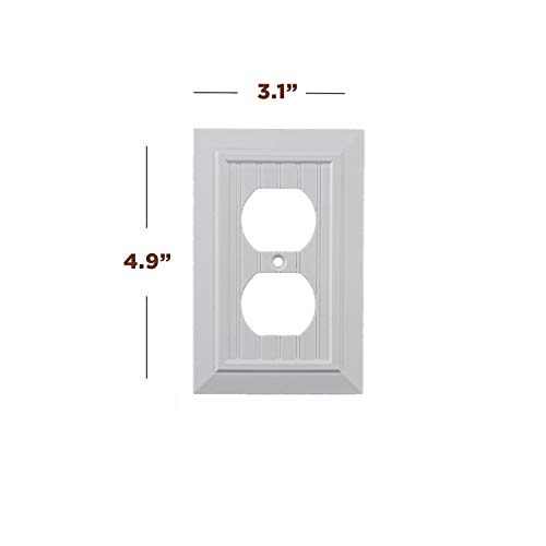 Sleeklighting Pack Of 4 Wall Plate Outlet Switch Covers | Classic White Beadboard Wall Plates| Variety Of Styles: Decorator/Duplex/Toggle/Blank / & Combo | Size: 1 Gang Receptacle #TOP1