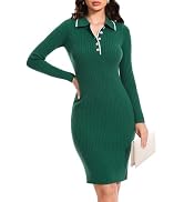 DRESSTELLS Sweater Dress for Women 2024 Fall Long Sleeve V Neck Button Stretchy Ribbed Knit Pullo...