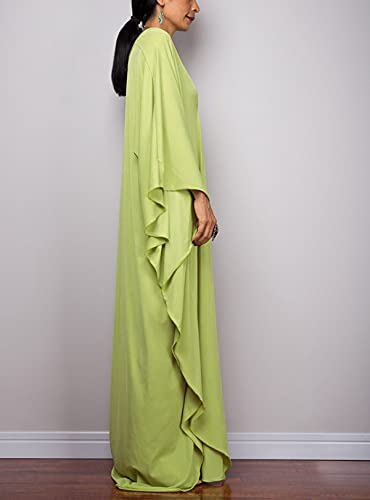beach cover up vneck Caftan Women's Plus size Caftans solid color silk feeling kaftan dresses loose soft kaftan dresses loungewear light weight side split Beach Maxi Dresses 8702-6 (A-Green) - Image 4