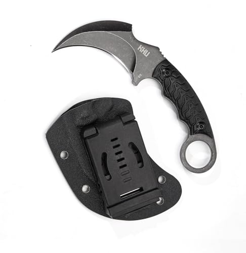 KHU Outdoor Messer Feststehende Klinge Survival Messer Jagdmesser Bushcraft Camping Messer - D2 Stahl, G10-Griff - Outdoor Jagd Wandern - Mit Kydex Scheide (Schwarz-18A)