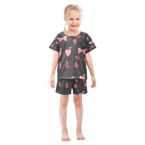 senya Short Sleeve Pajamas Sets Summer Cotton Sleepwear Cherry Heart Black Background3