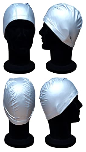 Blue Reef Elasticated Stretchy Anti Tear Easy Fit Plain Deluxe Pull On Swimming Hat Swim Cap One Size Suitable For All Ages 3+ Years (Silver) - Image 2