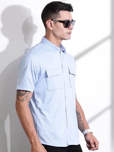 Image of Thomas Scott Men's | Solid | Half Sleeve | Regular Fit | Cotton Blend | Double Flap Pocket | Spread Collar | Casual Shirt